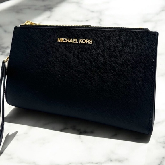 Michael Kors Large Jet Set Travel Double Zip Wallet Black - Picture 1 of 8
